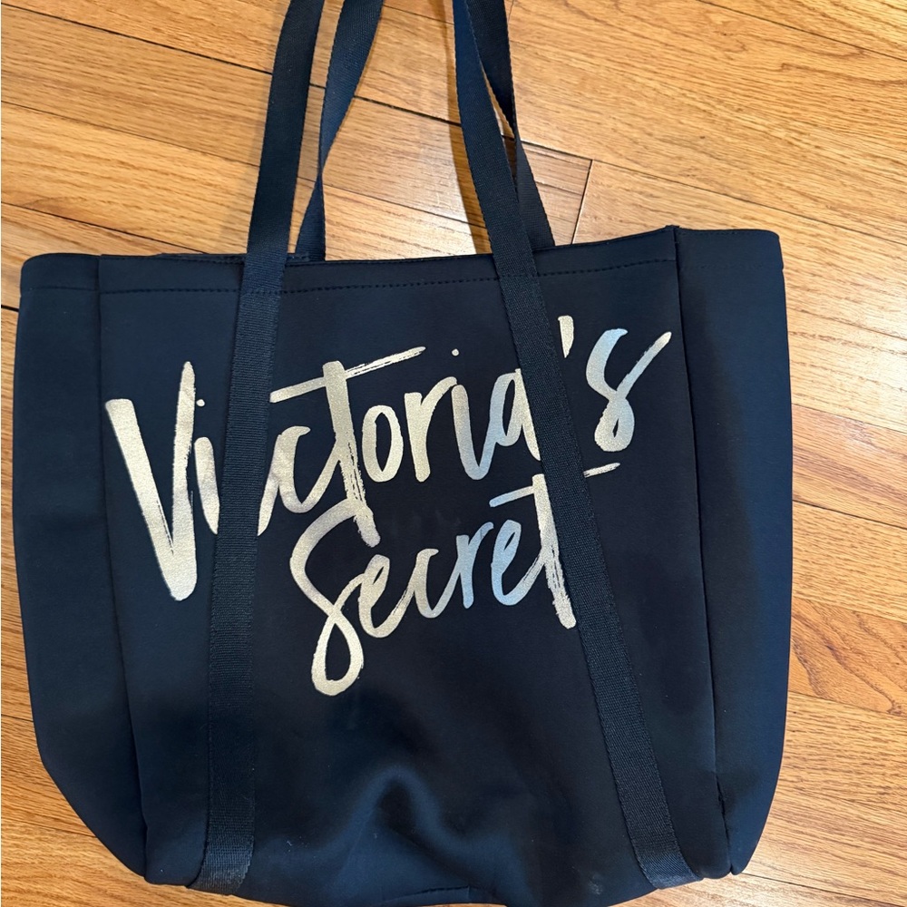 Victoria's Secret Black Tote with Gold Script Logo